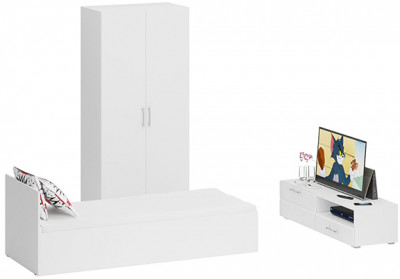 Спальня Стандарт 3-0800, белый/фасады ТВ тумбы МДФ белый глянец