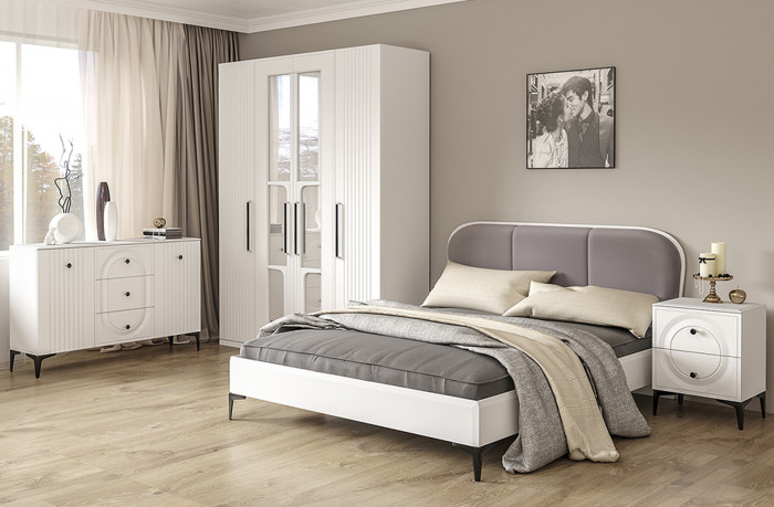 Валенсия Спальня 11.36.01 Кровать + ортопед, ЛДСП белый шагрень/МДФ белый шагрень