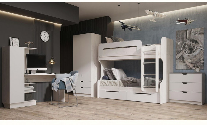 Модульная детская Юниор-4, композиция 2 (Шарли белый, Крафт белый)