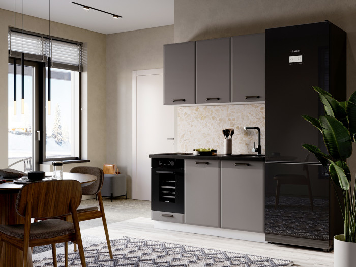 Кухня Призма 1,4 м белый/асфальт суперматовый (столешница - кастилло темный)