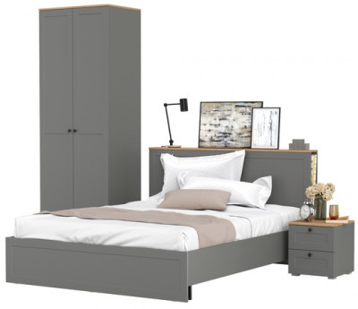 Остин 11.53 Кровать + ортопед + 13.336.02 Шкаф для одежды + 16.152 Тумба прикроватная, серый графит/дуб крафт золотой