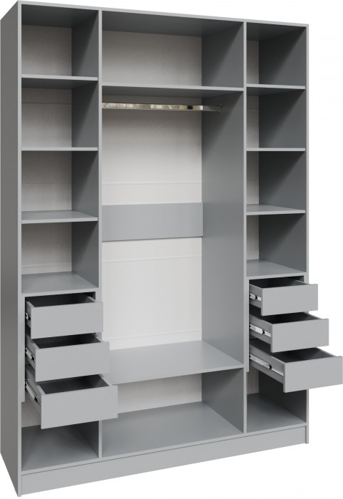 Шкаф Мадрид (1,6) с 6 ящ. внутри с зеркалом, Камень серый