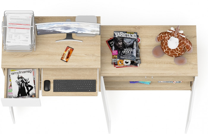 Мори Стол компьютерный МС-1 левый + Тумба МА900.1, цвет дуб сонома/белый, ШхГхВ 180,4х50,4х76,6 см., выдвижной ящик слева, НЕ универсальная сборка