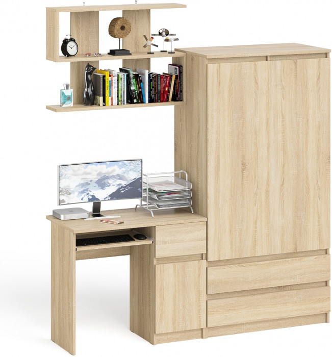 Мори компьютерный стол МС-1 правый + Шкаф МШ900.1 + Полка 900, дуб сонома