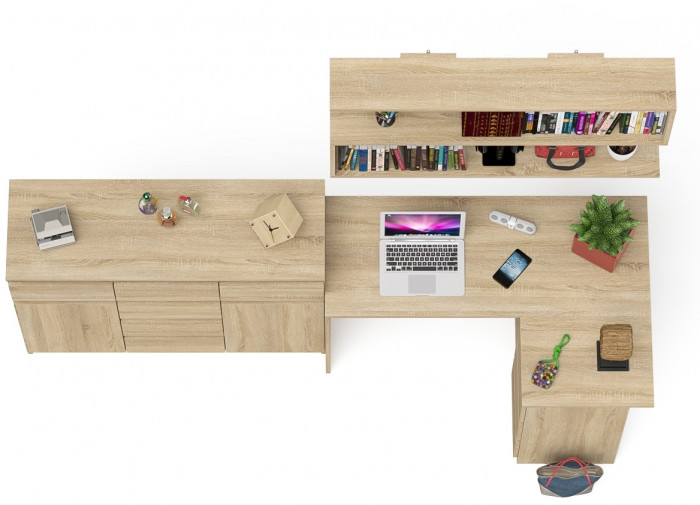 Мори компьютерный стол МС-16 правый + Комод МК1200.4 + Полка 1200, дуб сонома