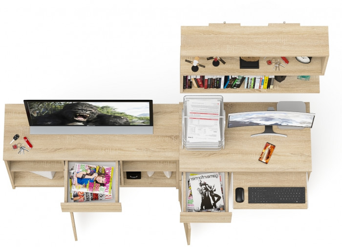 Мори Стол компьютерный МС-1 левый + Тумба МТВ1204.1 + Полка 900, цвет дуб сонома, ШхГхВ 210,4х50х209,6 см., НЕ универсальная сборка