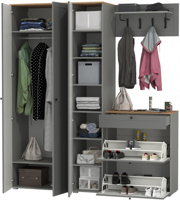 Остин Прихожая 41, цвет серый графит/дуб крафт золотой, ШхГхВ 200х54,3х229,6 см., универсальная сборка