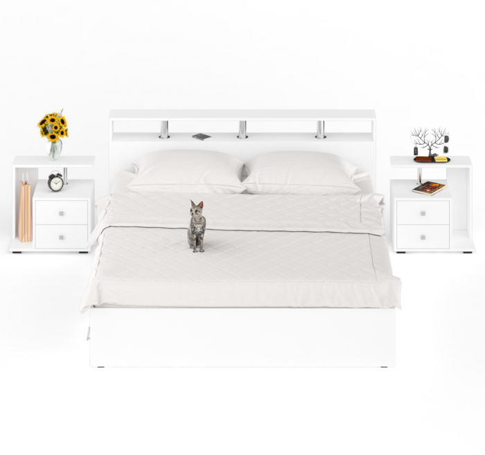 Камелия Кровать с ящиками 1800 + две тумбы, белый