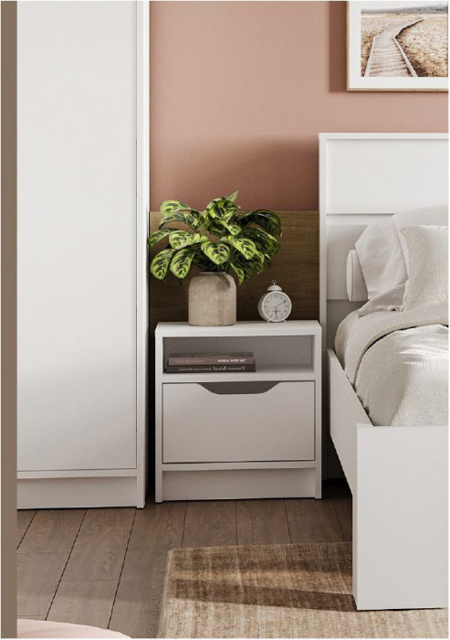 РУНА ТБ 01 Тумба прикроватная Фасад БЕЛЫЙ/Корпус БЕЛЫЙ