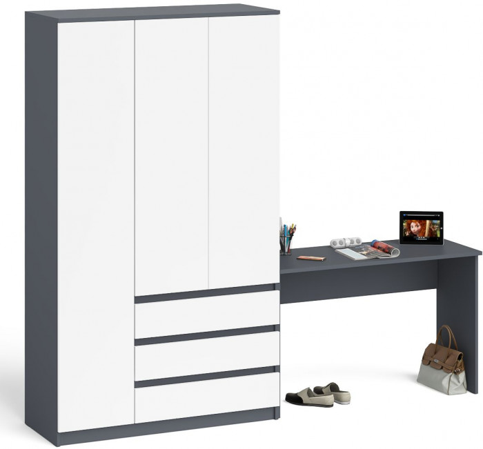 Мори Стол письменный МСП1200.1 + Шкаф МШ1200.1, цвет графит/белый, ШхГхВ 240,8х50,4х209,6 см., универсальная сборка