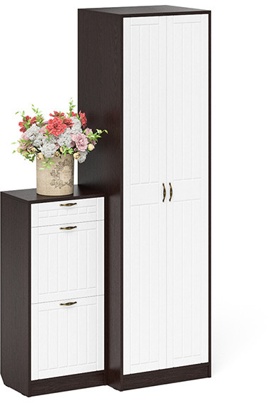 Прихожая П-6 Компоновка № 16, цвет венге/фасады МДФ белое дерево фрезеровка прованс, ШхГхВ 110х50х210 см., универсальная сборка