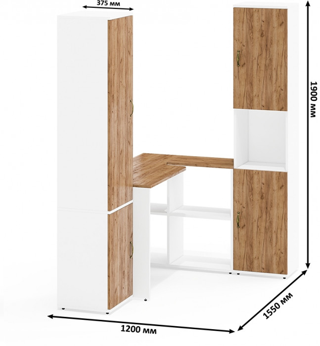 Лидер-8 Пенал МД 22Б + Стол + Пенал, белый шагрень/крафт золото