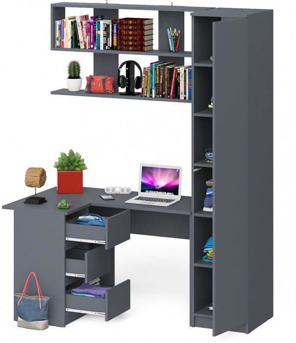Мори компьютерный стол МС-16 левый + Пенал МШ400.1 + Полка 1200, графит