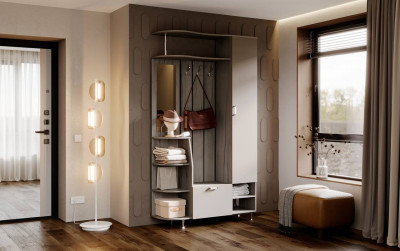 Прихожая Лика № 2 1,2 м, Крафт серый/Кашемир