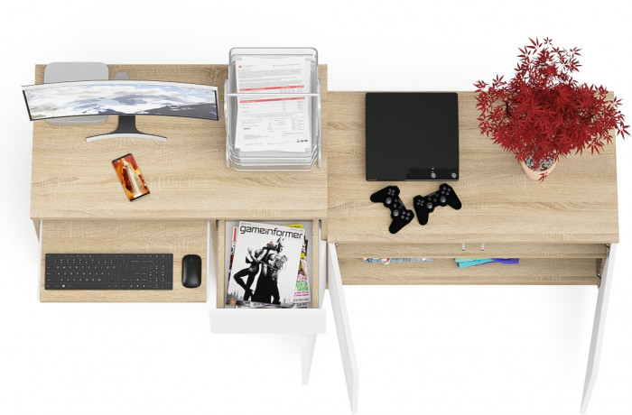 Мори Стол компьютерный МС-1 правый + Тумба МА900.1, цвет дуб сонома/белый, ШхГхВ 180,4х50,4х76,6 см., выдвижной ящик справа, НЕ универсальная сборка