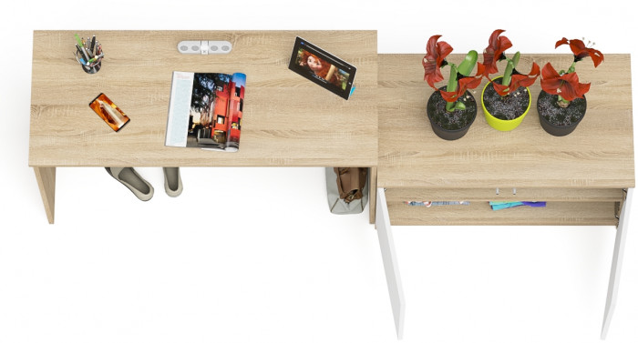 Мори письменный стол МСП1200.1 + Тумба МА900.1, дуб сонома/белый