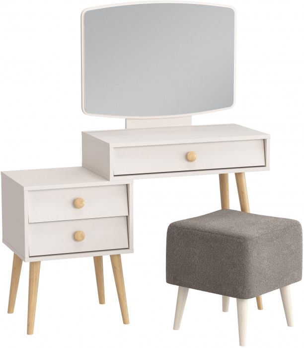 Афина Спальня 4-25901М1к.с. Трюмо + Банкетка 6-5133ТКВсерый Куби, кашемир серый/ткань серая