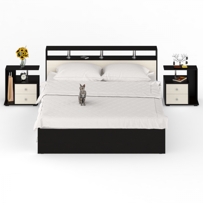 Камелия Кровать с ящиками 1800 + две тумбы, венге/дуб лоредо