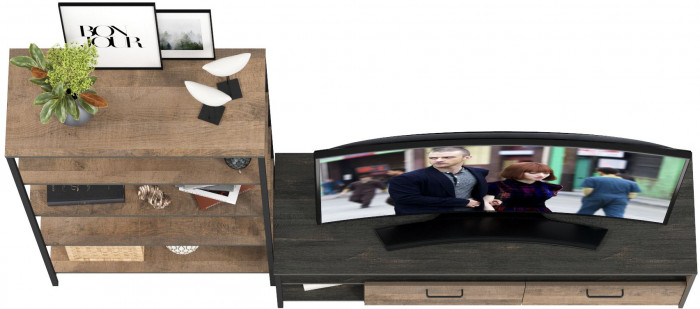 Трувор 13.70 Тумба под ТВ + 13.151.01 Стеллаж, дуб гранж песочный/интра