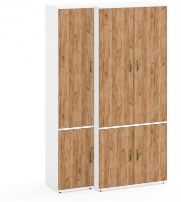 Лидер-8 Модуль Пенал МД 22Б + Шкаф МД 19Б, белый шагрень/крафт золото