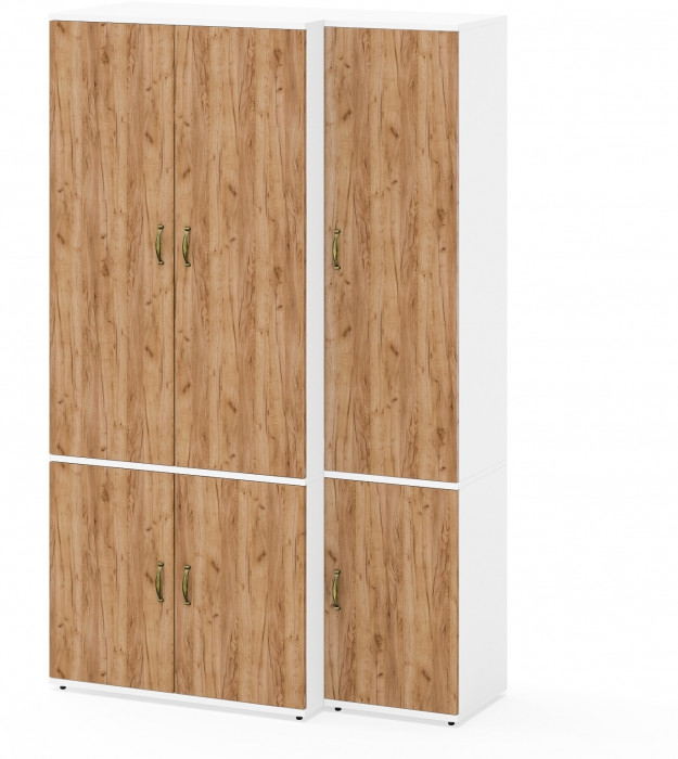 Лидер-8 Модуль Пенал МД 22Б + Шкаф МД 19Б, белый шагрень/крафт золото