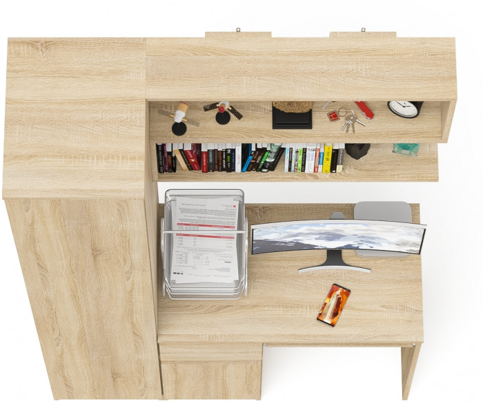 Мори компьютерный стол МС-1 левый + Пенал МШ400.1 + Полка 900, дуб сонома