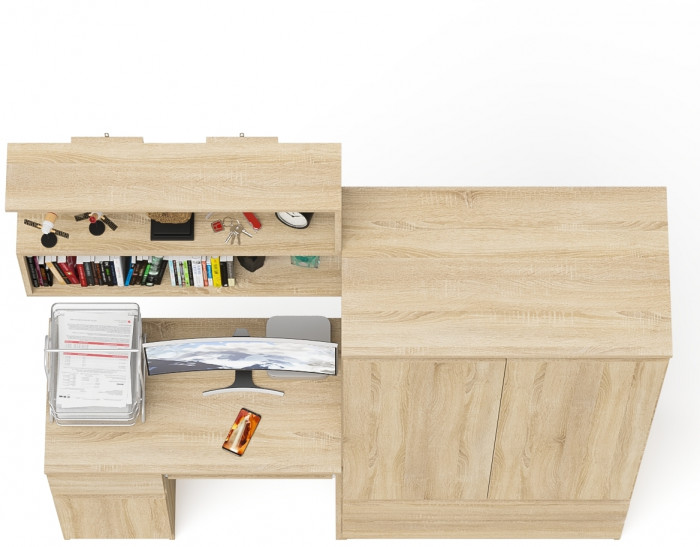 Мори компьютерный стол МС-1 левый + Шкаф МШ900.1 + Полка 900, дуб сонома