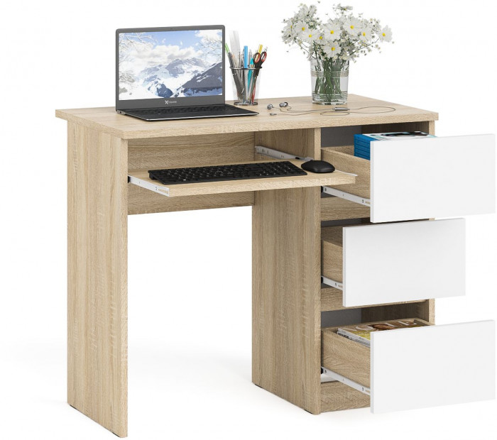 Мори компьютерный стол МС-6 правый, дуб сонома/белый