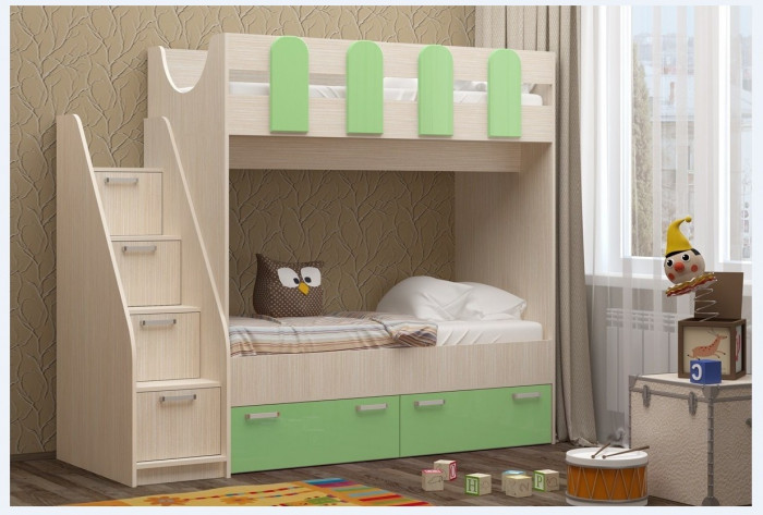 Двухъярусная кровать Бемби-11 МДФ (Цитрус глянец, Ясень шимо светлый)