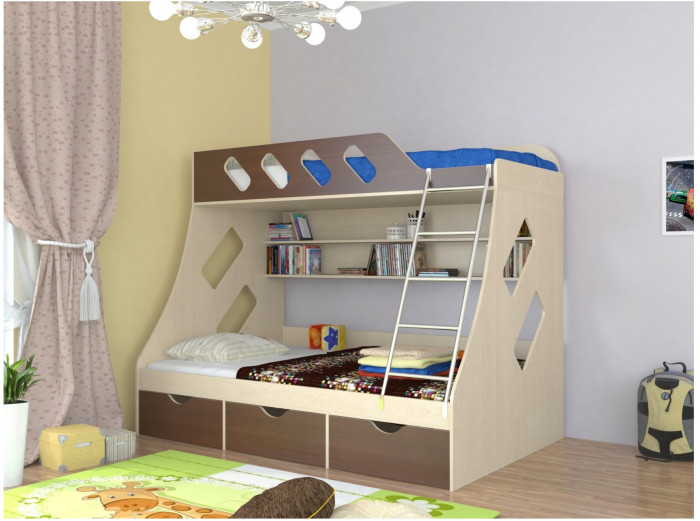 Дельта-20.01 Детская двухъярусная кровать с лестницей (Кремовый, Белый)
