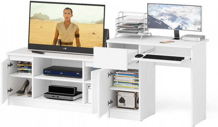 Мори Стол компьютерный МС-1 левый + Тумба МТВ1200.1, цвет белый, ШхГхВ 210,4х50х76,6 см., выдвижной ящик слева, НЕ универсальная сборка