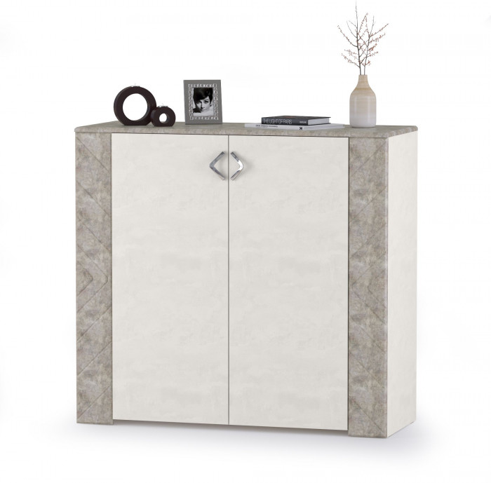 Амели Спальня № 9 Комод 13.107 + Зеркало + Шкафы 13.140 + 13.131 + Кровать 11.31 + под. ортопед, цвет шёлк. камень/бетон чикаго беж, 1600х2000 мм, б/м