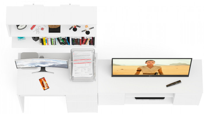 Мори Стол компьютерный МС-1 правый + Тумба МТВ1200.1 + Полка 900, цвет белый, ШхГхВ 210,4х50х209,6 см., НЕ универсальная сборка