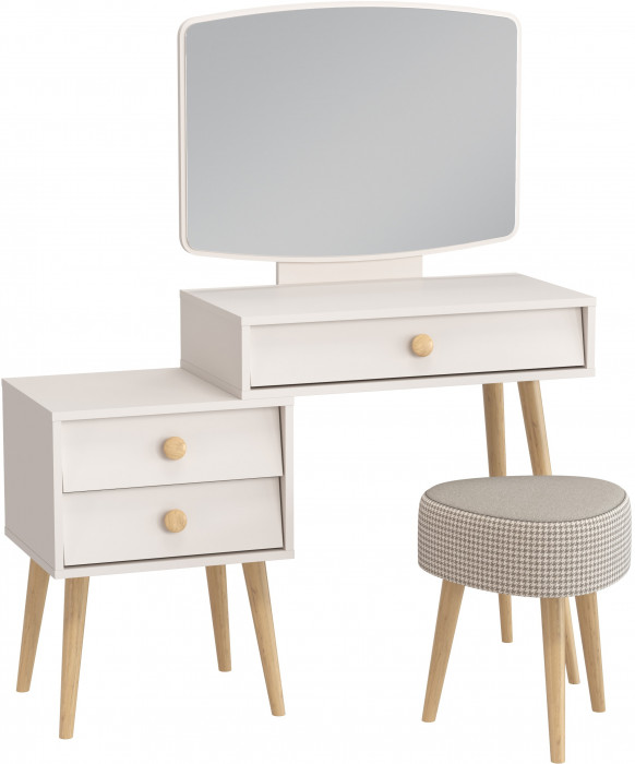 Афина Спальня 4-25901М1к.с. Трюмо + Банкетка 6-5134ТКбеж Ева, кашемир серый/ткань бежевая