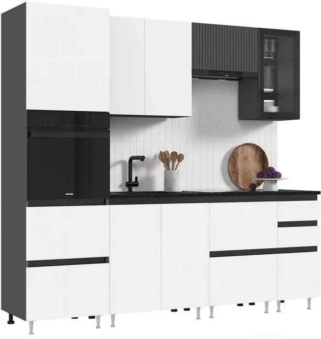 Кухня Техно-6 2,4м Графит/Белый снег софт/Графит софт