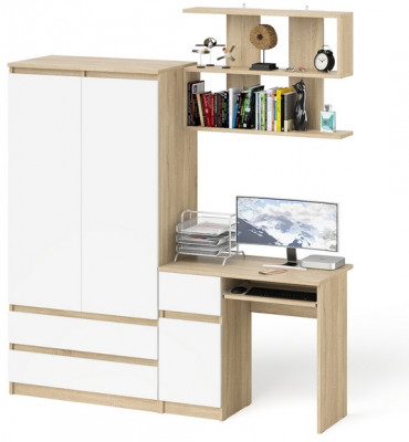 Мори компьютерный стол МС-1 левый + Шкаф МШ900.1 + Полка 900, дуб сонома/белый