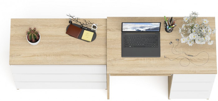 Мори компьютерный стол МС-6 правый + Комод МК800.1, дуб сонома/белый