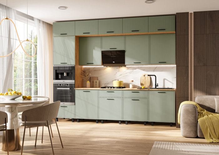 Модульная кухня Бьянка 3,0/1080м, Крафт золотой/Олива софт