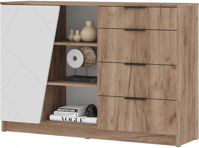 ОРЕГОН КМ 01 Комод 1400 (1400х950х400) Фасад МДФ БЕЛЫЙ СУПЕРМАТ,ДУБ КРАФТ ТАБАЧНЫЙ/Корпус ДУБ КРАФТ ТАБАЧНЫЙ