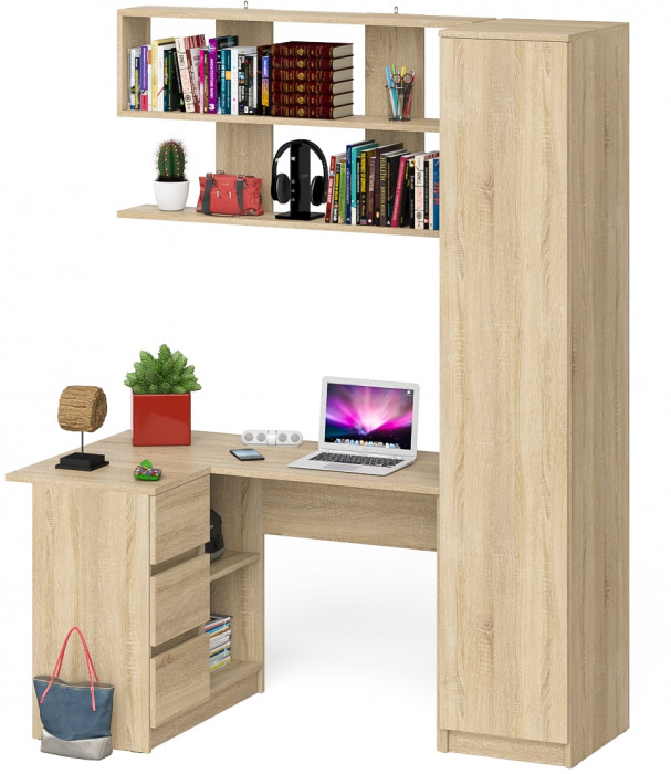 Мори компьютерный стол МС-16 левый + Пенал МШ400.1 + Полка 1200, дуб сонома