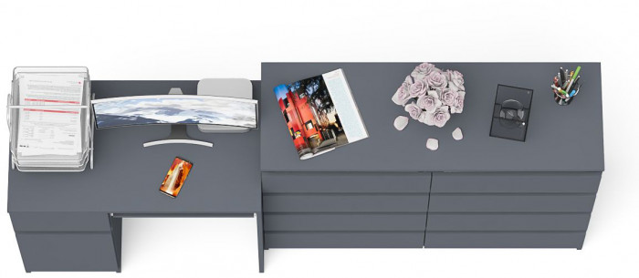 Мори Стол компьютерный МС-1 левый + Комод МК1200.8, цвет графит, ШхГхВ 210,4х50х94 см., выдвижной ящик слева, НЕ универсальная сборка