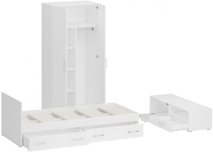Спальня Стандарт 3-0900Я, белый/фасады ТВ тумбы МДФ белый глянец