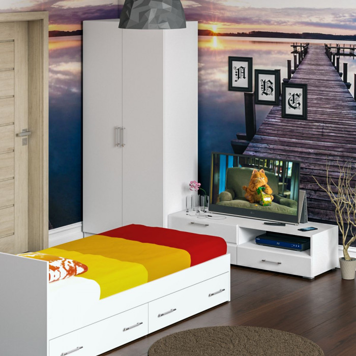 Спальня Стандарт 3-0900Я, белый/фасады ТВ тумбы МДФ белый глянец