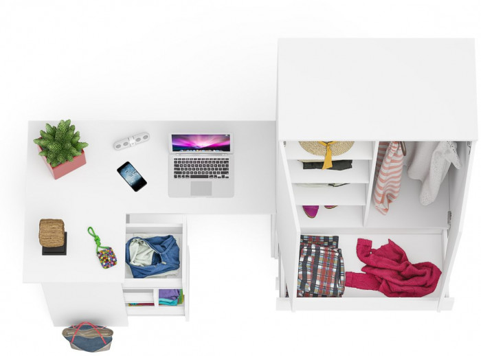 Мори компьютерный стол МС-16 левый + Шкаф МШ900.1, белый