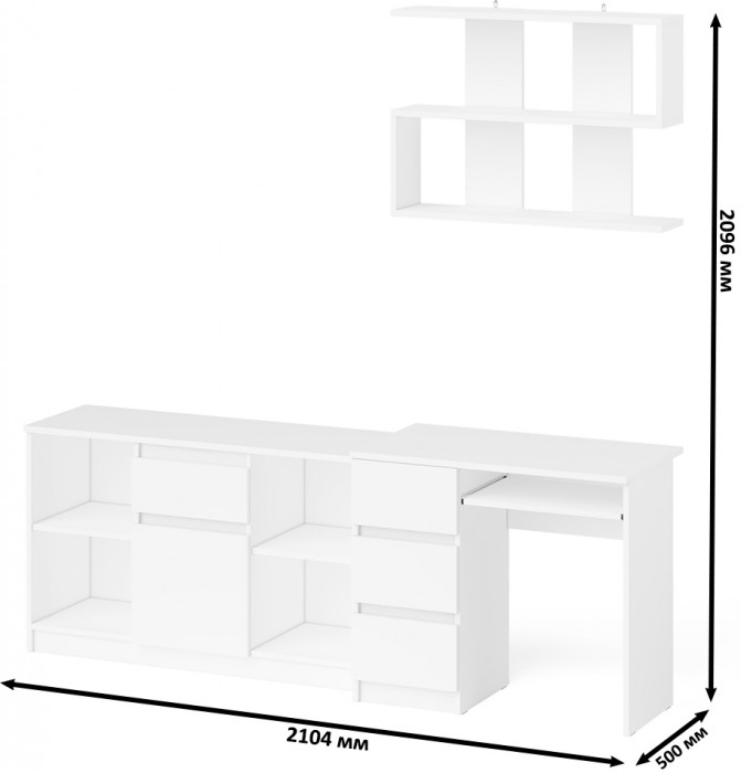 Мори компьютерный стол МС-6 левый + Тумба МТВ1204.1 + Полка 900, белый