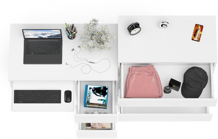 Мори компьютерный стол МС-6 правый + Комод МК800.4, белый