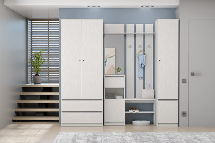 Модульная Прихожая Кэт-1, набор 5, Ясень Анкор Светлый/Графит