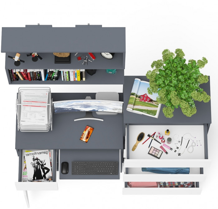 Мори компьютерный стол МС-1 левый + Комод МК700.5 + Полка 900, графит/белый