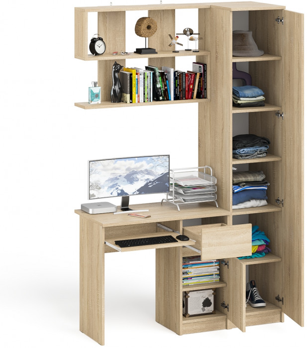 Мори компьютерный стол МС-1 правый + Пенал МШ400.1 + Полка 900, дуб сонома