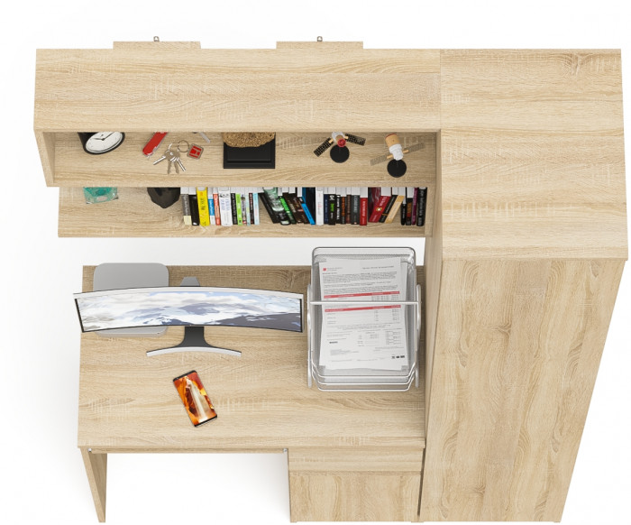 Мори компьютерный стол МС-1 правый + Пенал МШ400.1 + Полка 900, дуб сонома